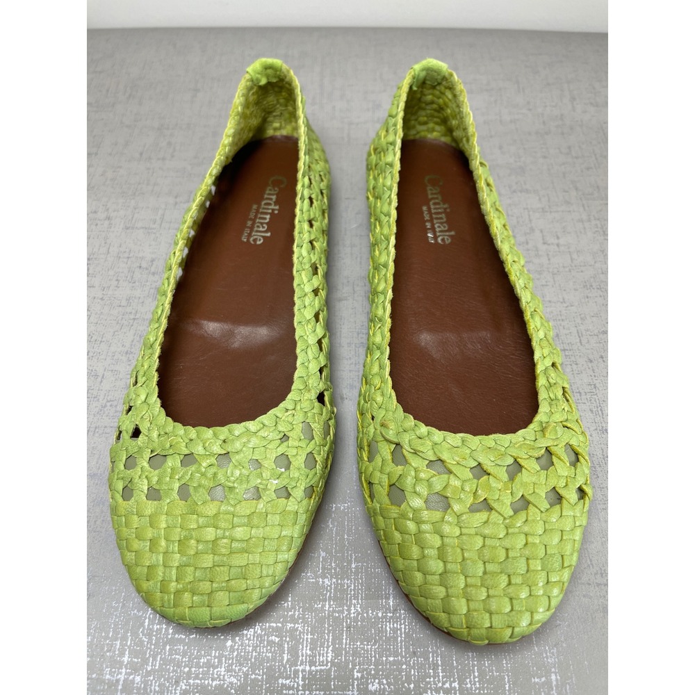 Cardinale Woven Leather Ballet Flats Chartreuse Green Made in Italy 39 - US 8.5